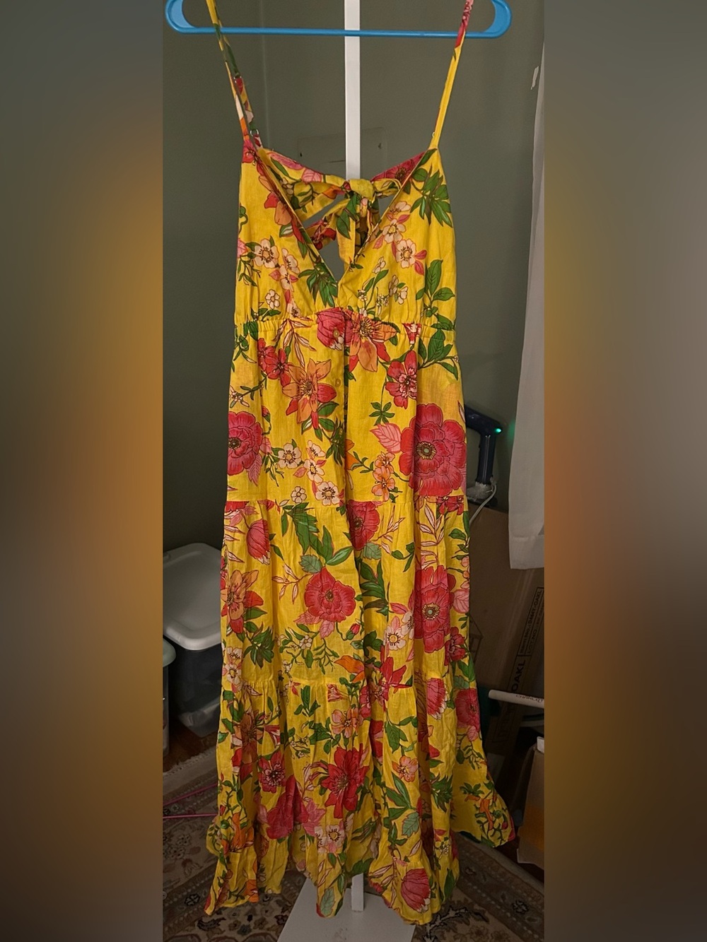 Land of the Free Yellow Floral Maxi Dress with adjustable Spaghetti Straps